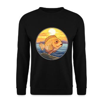 Flunder Fisch Buntes Aquarell Cartoon Kawaii - Unisex Pullover - Schwarz - Vorne - Alina (178cm) & Michal (187cm)