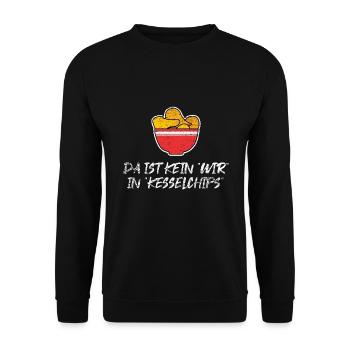 Knuspriger Kesselchips Snackabend - Unisex Pullover - Schwarz - Vorne - Alina (178cm) & Michal (187cm)