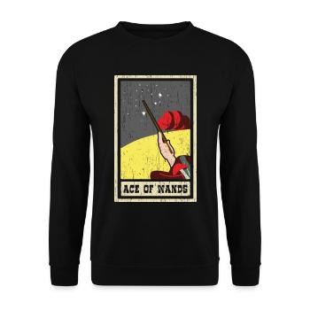 Ass der Stäbe Tarotkarte Schamane Wahrsagerei - Unisex Pullover - Schwarz - Vorne - Alina (178cm) & Michal (187cm)