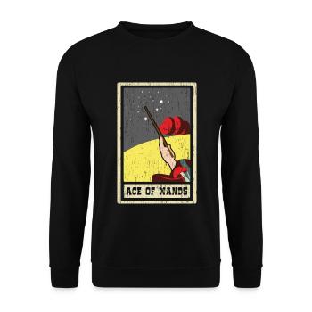 Ass der Stäbe Tarotkarte Schamane Wahrsagerei - Unisex Pullover - Schwarz - Vorne - Alina (178cm) & Michal (187cm)