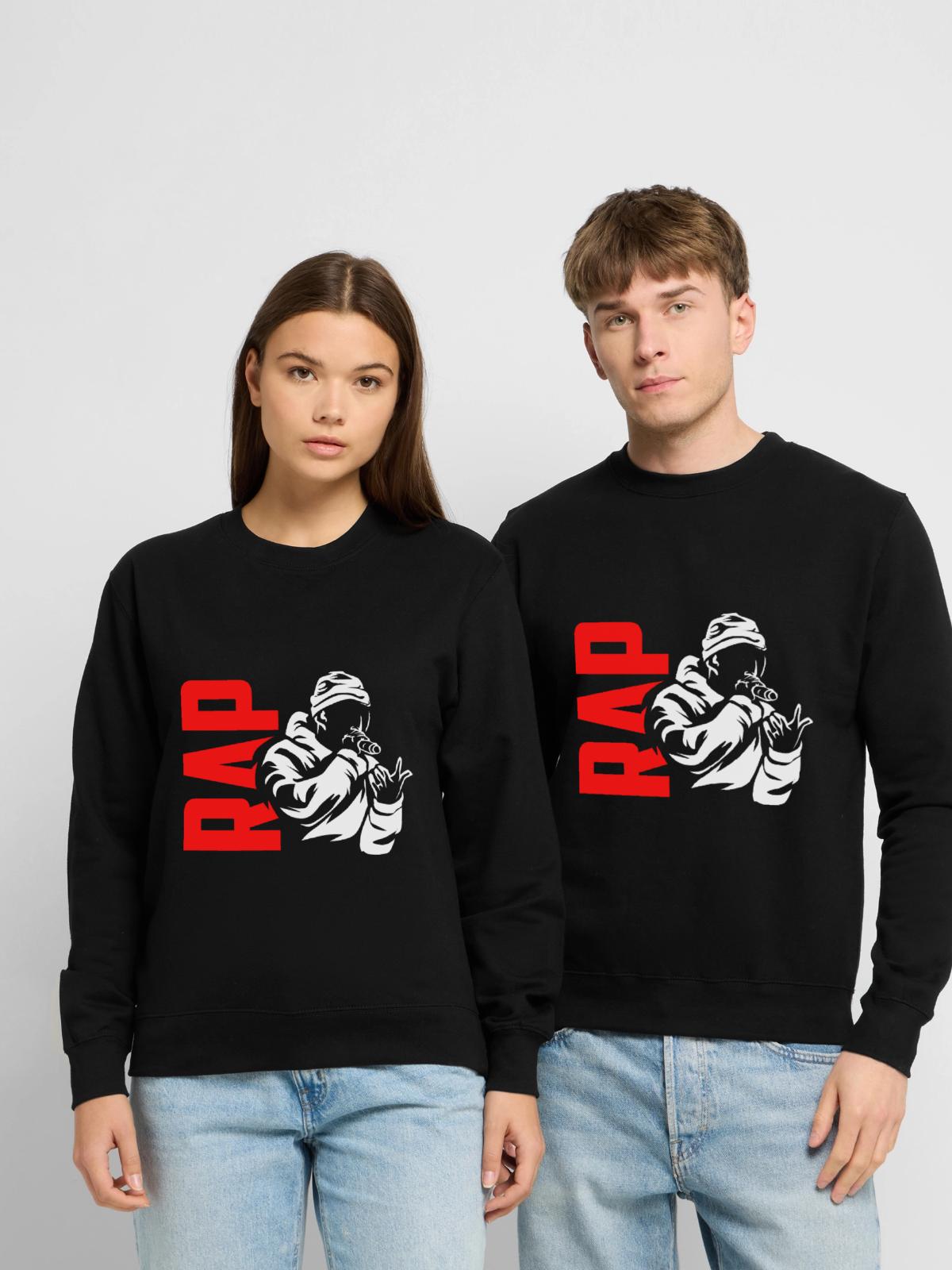 Wortgewaltiger Rap Freestylekampf - Unisex Pullover - Schwarz - Vorne - Alina (178cm) & Michal (187cm)