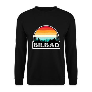 Bilbao Spanien Flagge Skyline Reisesouvenir - Unisex Pullover - Schwarz - Vorne - Alina (178cm) & Michal (187cm)