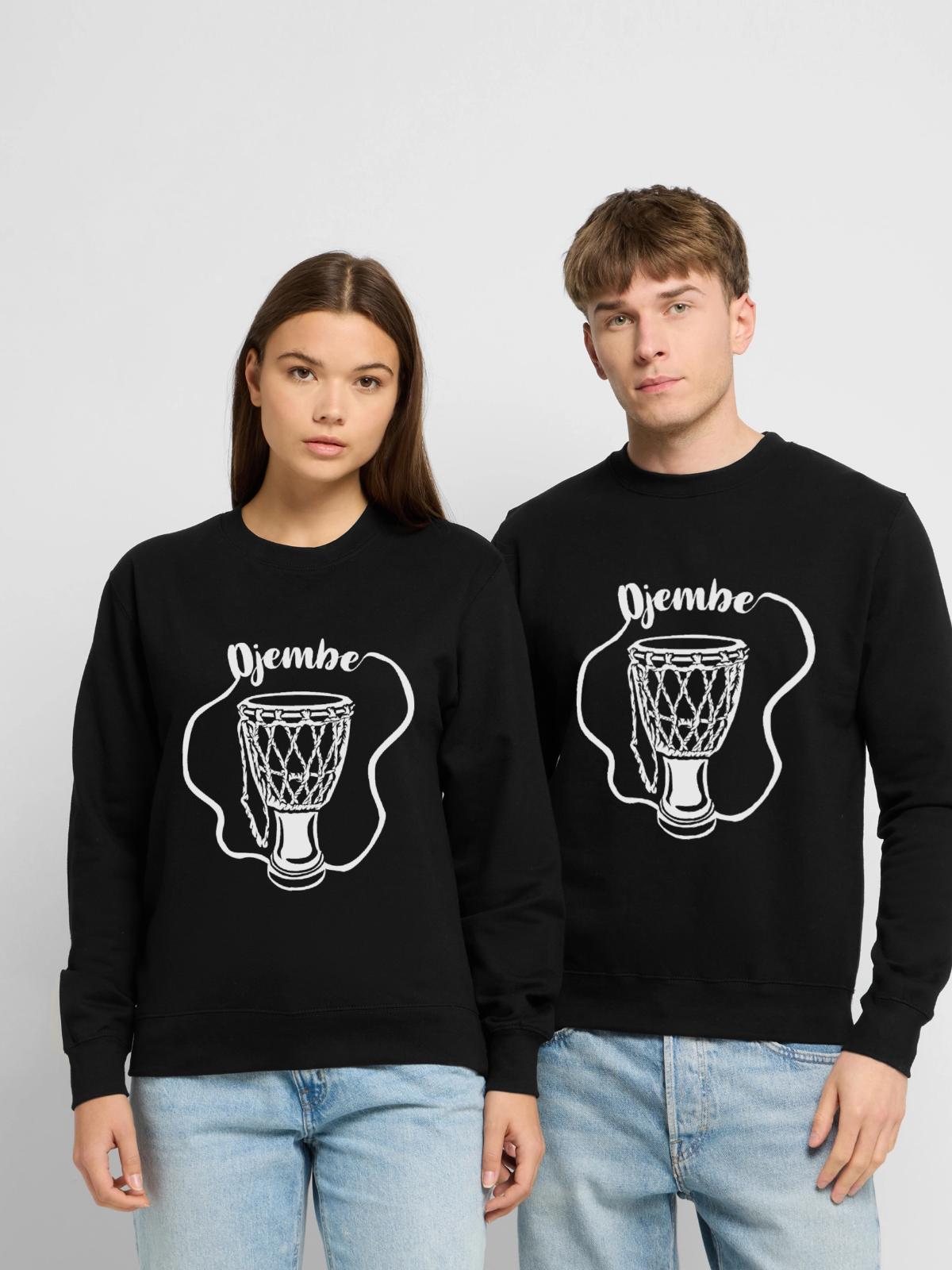 Frenetische Djembe Perkussionskunst - Unisex Pullover - Schwarz - Vorne - Alina (178cm) & Michal (187cm)
