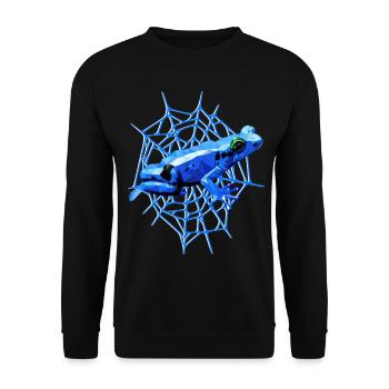 Pfeilgiftfrosch mit Spinnennetz, blauer Frosch - Unisex Pullover - Schwarz - Vorne - Alina (178cm) & Michal (187cm)