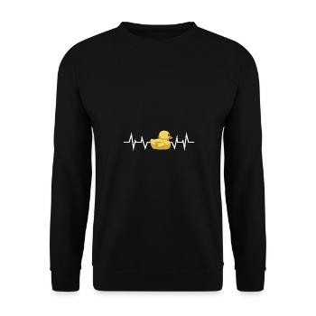 Badeente Herzschlag - Unisex Pullover - Schwarz - Vorne - Alina (178cm) & Michal (187cm)