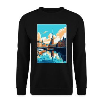 Hamburg Deutschland Vintage Reiseplakat Souvenir WPA - Unisex Pullover - Schwarz - Vorne - Alina (178cm) & Michal (187cm)