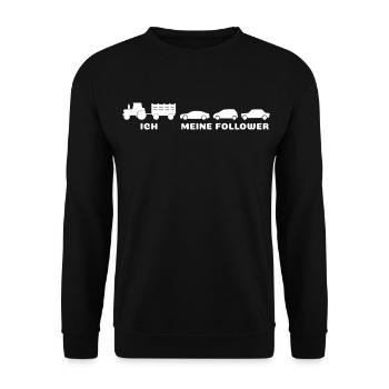 Ich meine Follower - Landwirt Bauer Traktor Autos - Unisex Pullover - Schwarz - Vorne - Alina (178cm) & Michal (187cm)