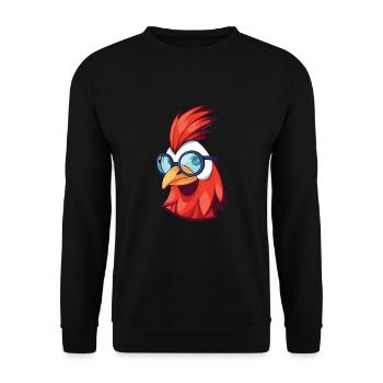 Hahn mit Brille Cartoon Kawaii Illustration - Unisex Pullover - Schwarz - Vorne - Alina (178cm) & Michal (187cm)