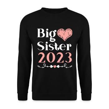 Große Schwester 2023 Großes Schwesterchen 23 - Unisex Pullover - Schwarz - Vorne - Alina (178cm) & Michal (187cm)