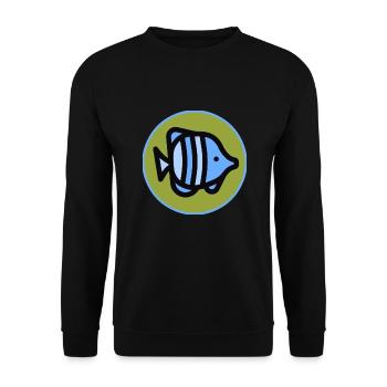 Blauer Fisch im Kreis - Retro Fisch Icon - Unisex Pullover - Schwarz - Vorne - Alina (178cm) & Michal (187cm)