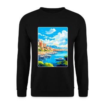 Monaco Côte d'Azur Frankreich Vintage Reiseplakat - Unisex Pullover - Schwarz - Vorne - Alina (178cm) & Michal (187cm)