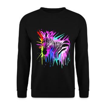 Zebra in Neonfarben bunt - Unisex Pullover - Schwarz - Vorne - Alina (178cm) & Michal (187cm)