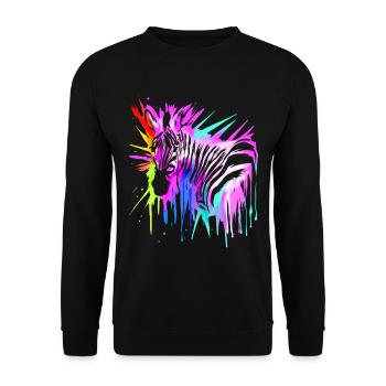 Zebra in Neonfarben bunt - Unisex Pullover - Schwarz - Vorne - Alina (178cm) & Michal (187cm)
