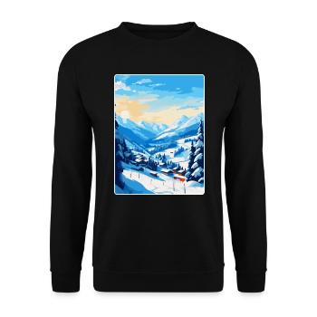 Saalbach Österreich Vintage Reiseplakat Souvenir - Unisex Pullover - Schwarz - Vorne - Alina (178cm) & Michal (187cm)