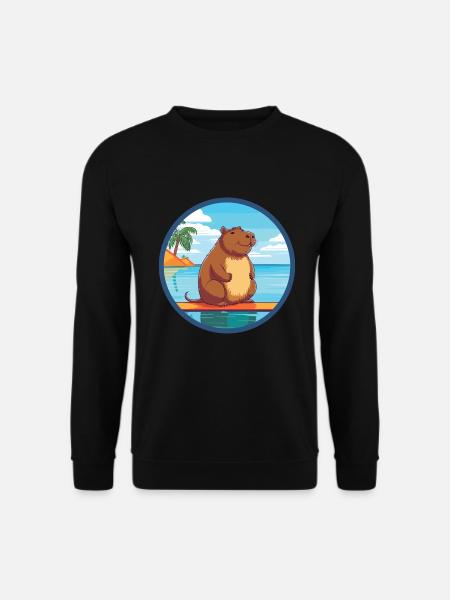 Capybara Aquarell Cartoon Kawaii Clipart Tier - Unisex Pullover - Schwarz