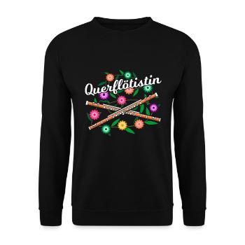 Querflötistin Querflöte Blumen Querflötenspielerin - Unisex Pullover - Schwarz - Vorne - Alina (178cm) & Michal (187cm)