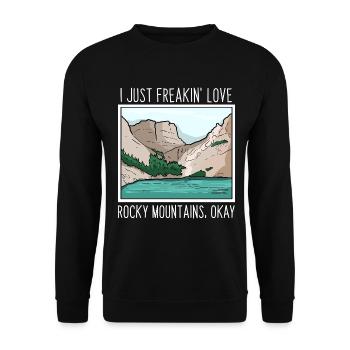 Naturverbundener Rockies Camper - Unisex Pullover - Schwarz - Vorne - Alina (178cm) & Michal (187cm)