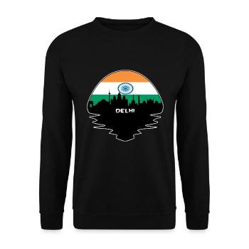 Delhi Indien Flagge Skyline Silhouette Reisen - Unisex Pullover - Schwarz - Vorne - Alina (178cm) & Michal (187cm)