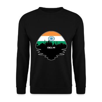 Delhi Indien Flagge Skyline Silhouette Reisen - Unisex Pullover - Schwarz - Vorne - Alina (178cm) & Michal (187cm)