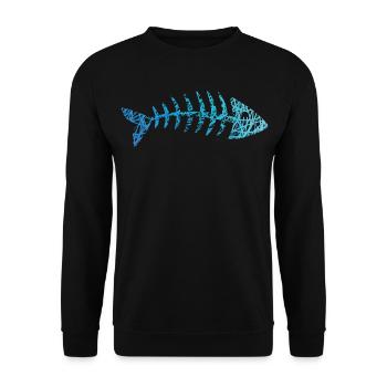 Fisch Gräten Fischskelett Fischgräten Kritzelei - Unisex Pullover - Schwarz - Vorne - Alina (178cm) & Michal (187cm)