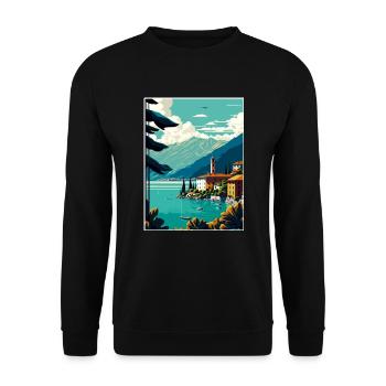 Comer See Italien Dekoration Vintage Reiseposter - Unisex Pullover - Schwarz - Vorne - Alina (178cm) & Michal (187cm)
