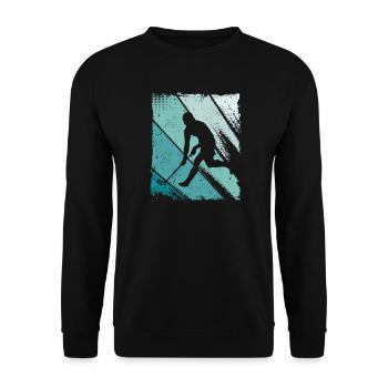 Floorball Spieler Floorballspieler Unihockey - Unisex Pullover - Schwarz - Vorne - Alina (178cm) & Michal (187cm)