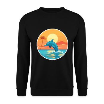 Delfin Lustige Karikatur Kawaii Strand Illustration - Unisex Pullover - Schwarz - Vorne - Alina (178cm) & Michal (187cm)