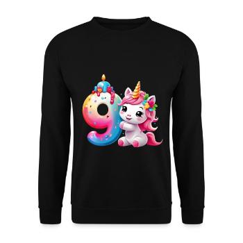 NUMMER 9 JAHRE EINHORN 9. GEBURTSTAG - Unisex Pullover - Schwarz - Vorne - Alina (178cm) & Michal (187cm)