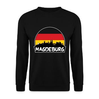 Magdeburg Deutschland Flagge Skyline Silhouette Reisen - Unisex Pullover - Schwarz - Vorne - Alina (178cm) & Michal (187cm)