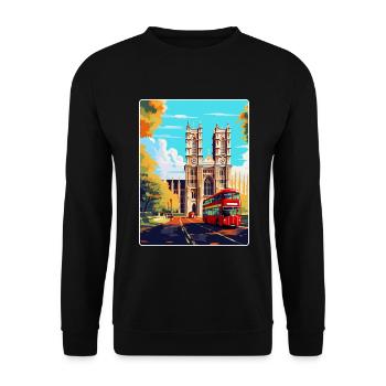 Westminster Abbey London England Großbritannien Reiseplakat - Unisex Pullover - Schwarz - Vorne - Alina (178cm) & Michal (187cm)