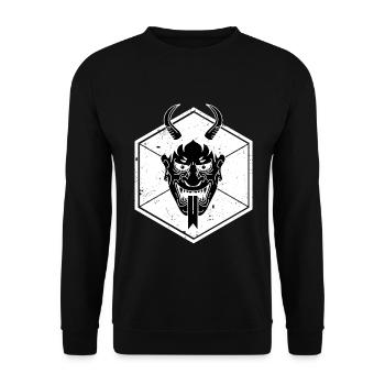 Höllischer Teufelskopf Tattoostil - Unisex Pullover - Schwarz - Vorne - Alina (178cm) & Michal (187cm)