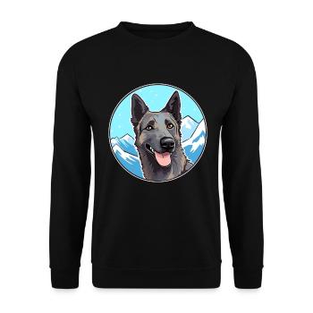 Holländischer Schäferhund Rasse Cartoon Kawaii Aquarell - Unisex Pullover - Schwarz - Vorne - Alina (178cm) & Michal (187cm)
