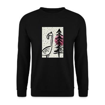 Handmade Illustration Art Flamingo - Unisex Pullover - Schwarz - Vorne - Alina (178cm) & Michal (187cm)