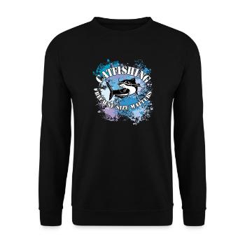 Wels Waller fischen Wels auf Farbklecksen - Unisex Pullover - Schwarz - Vorne - Alina (178cm) & Michal (187cm)