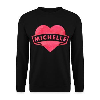 Pinkes Herzbanner Michelle - Unisex Pullover - Schwarz - Vorne - Alina (178cm) & Michal (187cm)