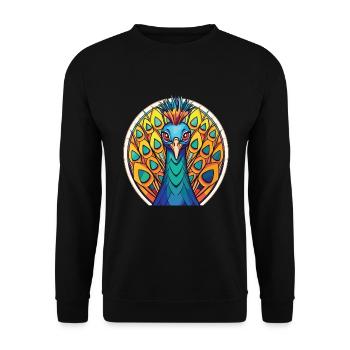 Pfau Buntes Aquarell Tier Illustration - Unisex Pullover - Schwarz - Vorne - Alina (178cm) & Michal (187cm)