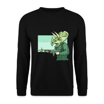 Furchtloser Triceratops Soldat - Unisex Pullover - Schwarz - Vorne - Alina (178cm) & Michal (187cm)
