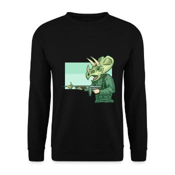 Furchtloser Triceratops Soldat - Unisex Pullover - Schwarz - Vorne - Alina (178cm) & Michal (187cm)