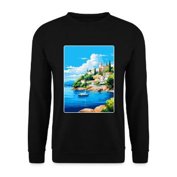 Porto Heli Grèce Affiche de voyage vintage souvenir - Sweat-shirt Unisexe - noir - Devant - Alina (178cm) & Michal (187cm)
