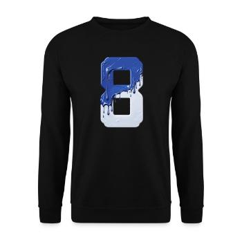 NR. 8 NUMMER 8 BLAU WEIß 8. GEBURTSTAG - Unisex Pullover - Schwarz - Vorne - Alina (178cm) & Michal (187cm)