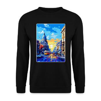 Bukarest Rumänien Vintage Reiseplakat Souvenir - Unisex Pullover - Schwarz - Vorne - Alina (178cm) & Michal (187cm)