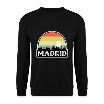 Madrid Spanien Flagge Skyline Reisesouvenir - Unisex Pullover - Schwarz - Vorne - Alina (178cm) & Michal (187cm)
