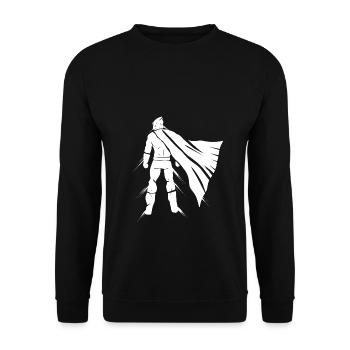 Fliegender Superheld mit Cape - Unisex Pullover - Schwarz - Vorne - Alina (178cm) & Michal (187cm)
