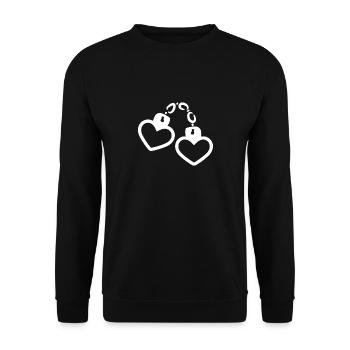 Handschelle Herz weiß - Unisex Pullover - Schwarz - Vorne - Alina (178cm) & Michal (187cm)