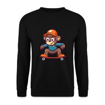 Lustiger Affe Kawaii Cartoon Haustier spielt Skateboard - Unisex Pullover - Schwarz - Vorne - Alina (178cm) & Michal (187cm)