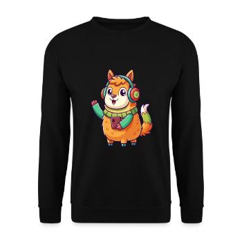 Lama Lustige Zeichentrickfigur Kopfhörer Musik - Unisex Pullover - Schwarz - Vorne - Alina (178cm) & Michal (187cm)
