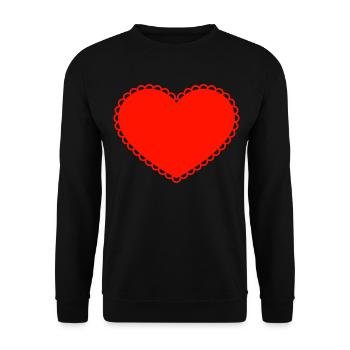 Rotes Herz mit Spitzenrand - Unisex Pullover - Schwarz - Vorne - Alina (178cm) & Michal (187cm)