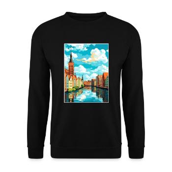 Danzig Polnische Ostseeküste Polen Reiseplakat - Unisex Pullover - Schwarz - Vorne - Alina (178cm) & Michal (187cm)