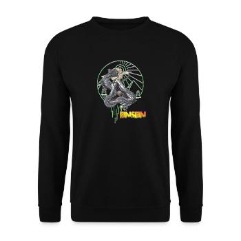 Drachen Neon über Bergkreis - Unisex Pullover - Schwarz - Vorne - Alina (178cm) & Michal (187cm)