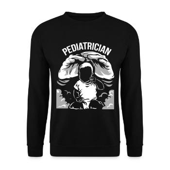 Fröhlicher Kinderarzt Babyversorgung - Unisex Pullover - Schwarz - Vorne - Alina (178cm) & Michal (187cm)